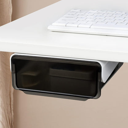 1 Pcs Under Desk Drawer, Under Table Hidden Organizer, Plastic Self-adhesive Slide out Under Desk Storage Drawer for Office Dresser Home School Stationery Kitchen (Black)