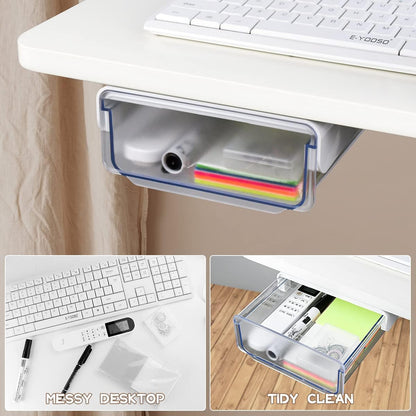 1 Pcs Under Desk Drawer, Under Table Hidden Organizer, Plastic Self-adhesive Slide out Under Desk Storage Drawer for Office Dresser Home School Stationery Kitchen (Black)