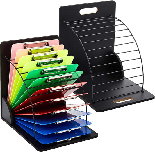 2 Pieces Clipboard Holder Wood Metal Clipboard Stand Storage Rack