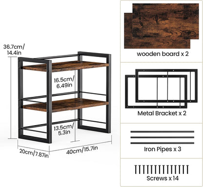Office Desk Shelf Organizer, Wood Desktop Bookshelf Supplies Storage Rack, Shelf for Top of Desk and Dresser (Black-2 Tier)