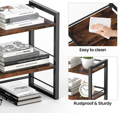 Office Desk Shelf Organizer, Wood Desktop Bookshelf Supplies Storage Rack, Shelf for Top of Desk and Dresser (Black-2 Tier)