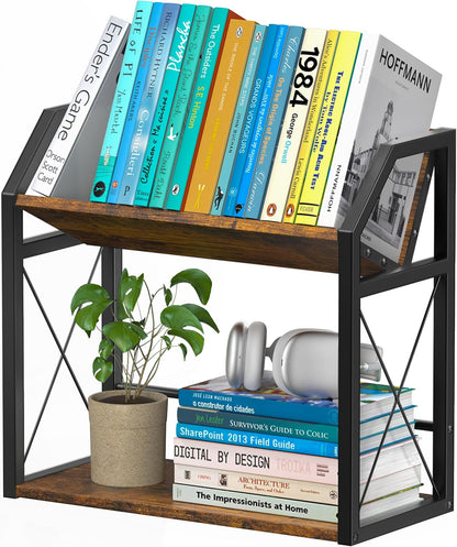 Office Desk Shelf Organizer, Wood Desktop Bookshelf Supplies Storage Rack, Shelf for Top of Desk and Dresser (Black-2 Tier)