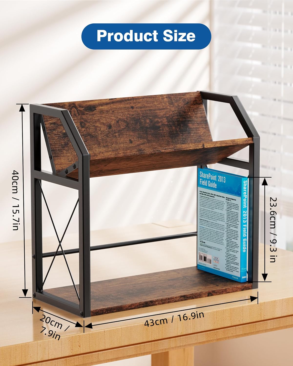 Office Desk Shelf Organizer, Wood Desktop Bookshelf Supplies Storage Rack, Shelf for Top of Desk and Dresser (Black-2 Tier)