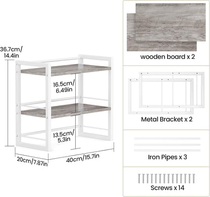 Office Desk Shelf Organizer, Wood Desktop Bookshelf Supplies Storage Rack, Shelf for Top of Desk and Dresser (Black-2 Tier)