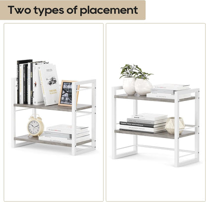 Office Desk Shelf Organizer, Wood Desktop Bookshelf Supplies Storage Rack, Shelf for Top of Desk and Dresser (Black-2 Tier)
