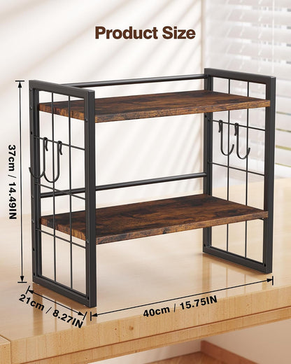 Office Desk Shelf Organizer, Wood Desktop Bookshelf Supplies Storage Rack, Shelf for Top of Desk and Dresser (Black-2 Tier)