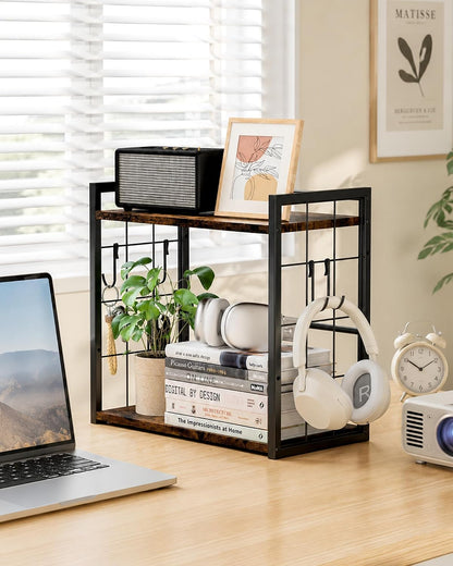 Office Desk Shelf Organizer, Wood Desktop Bookshelf Supplies Storage Rack, Shelf for Top of Desk and Dresser (Black-2 Tier)