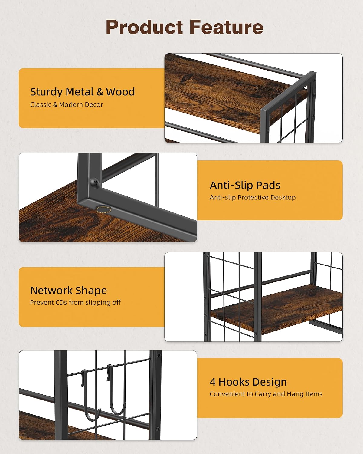 Office Desk Shelf Organizer, Wood Desktop Bookshelf Supplies Storage Rack, Shelf for Top of Desk and Dresser (Black-2 Tier)