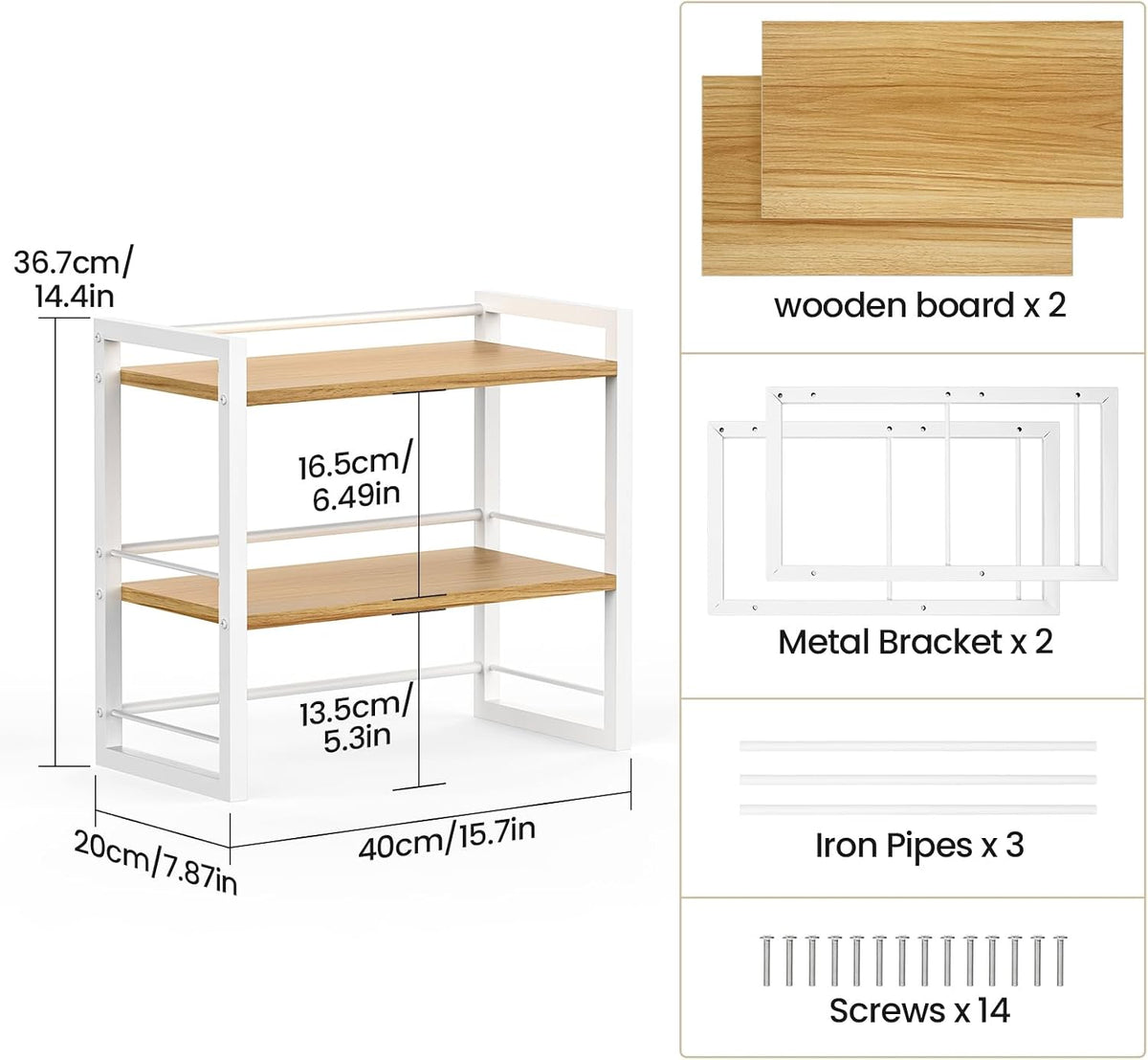 Office Desk Shelf Organizer, Wood Desktop Bookshelf Supplies Storage Rack, Shelf for Top of Desk and Dresser (Black-2 Tier)
