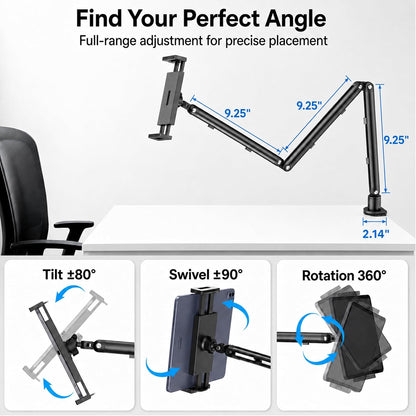 iPad Holder For Desk, Adjustable Tablet Arm iPad Desk Mount with C-Clamp