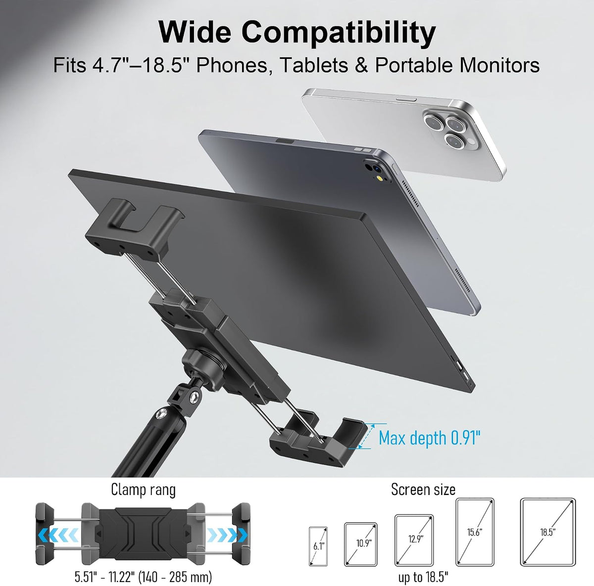 iPad Holder For Desk, Adjustable Tablet Arm iPad Desk Mount with C-Clamp