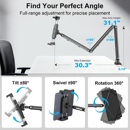 iPad Holder For Desk, Adjustable Tablet Arm iPad Desk Mount with C-Clamp