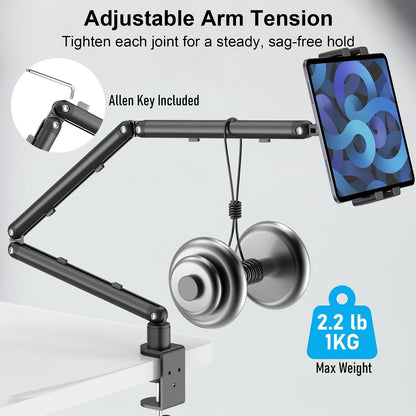 iPad Holder For Desk, Adjustable Tablet Arm iPad Desk Mount with C-Clamp