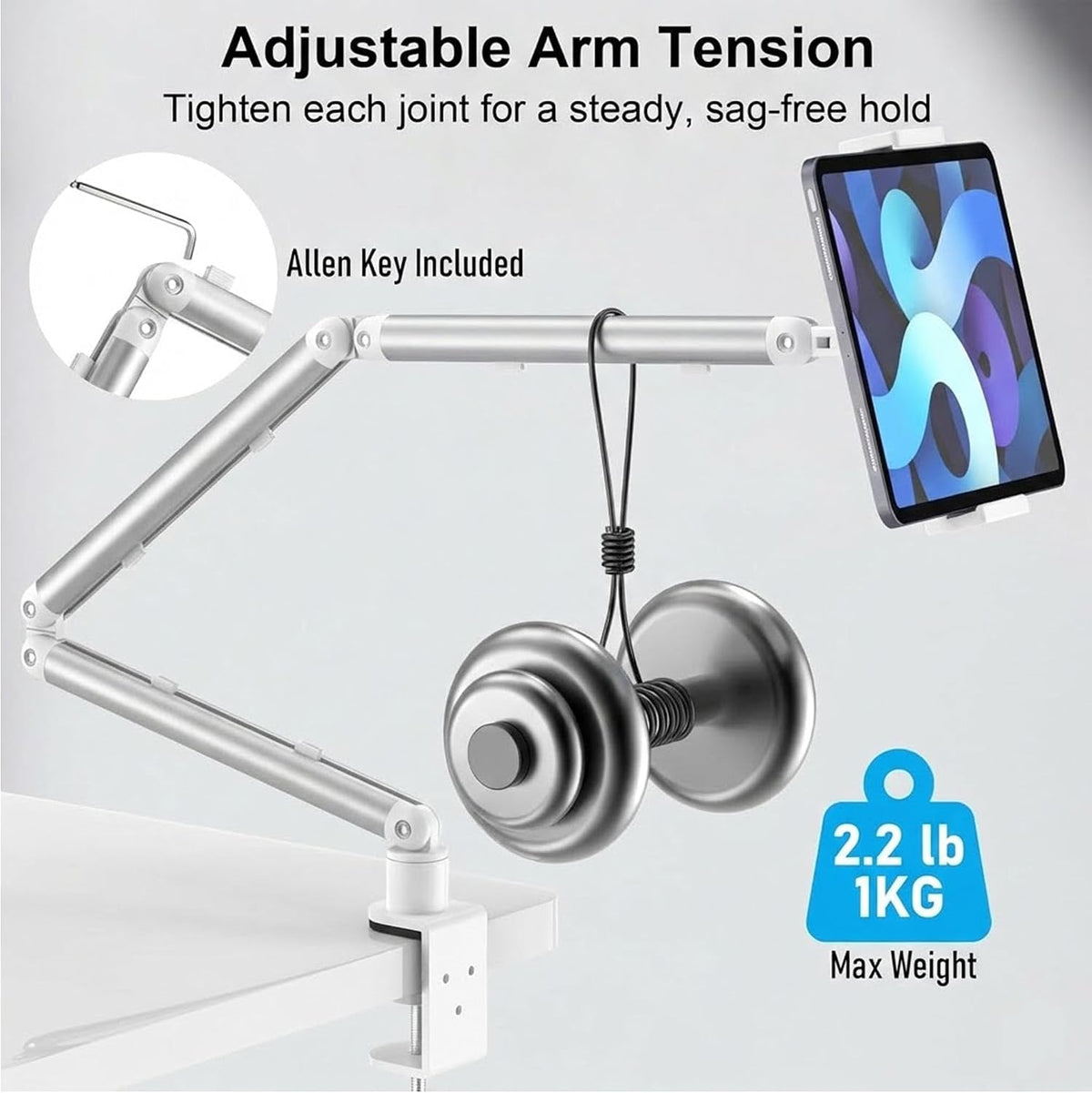 iPad Holder For Desk, Adjustable Tablet Arm iPad Desk Mount with C-Clamp