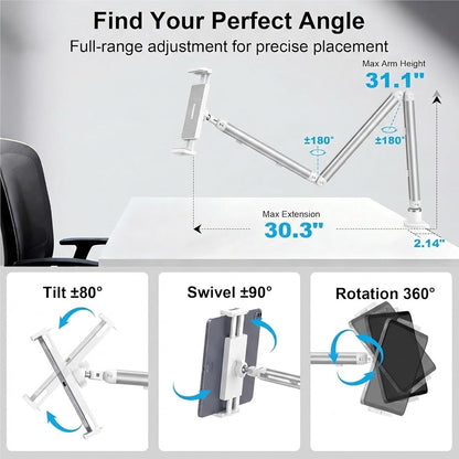 iPad Holder For Desk, Adjustable Tablet Arm iPad Desk Mount with C-Clamp