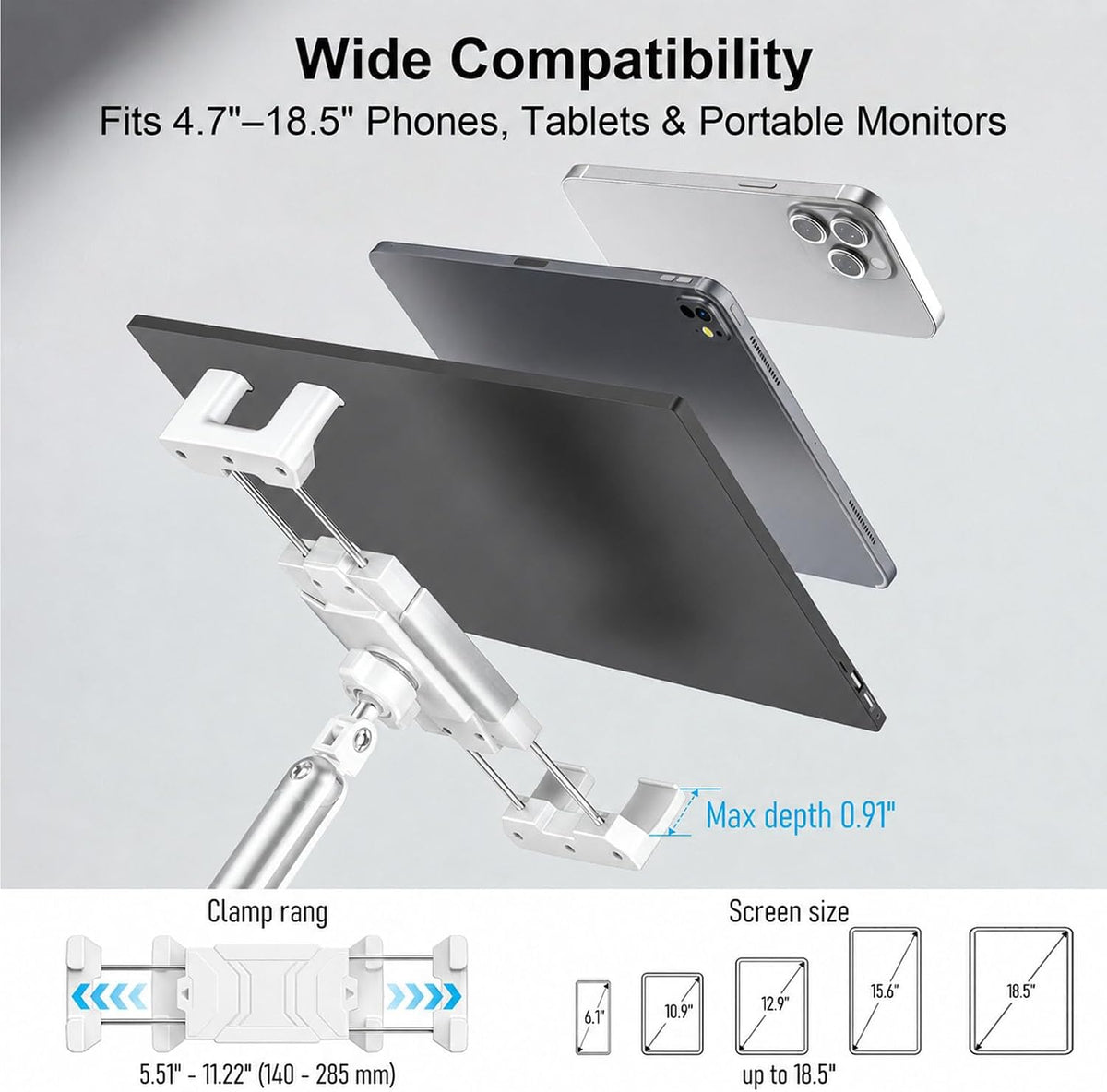 iPad Holder For Desk, Adjustable Tablet Arm iPad Desk Mount with C-Clamp