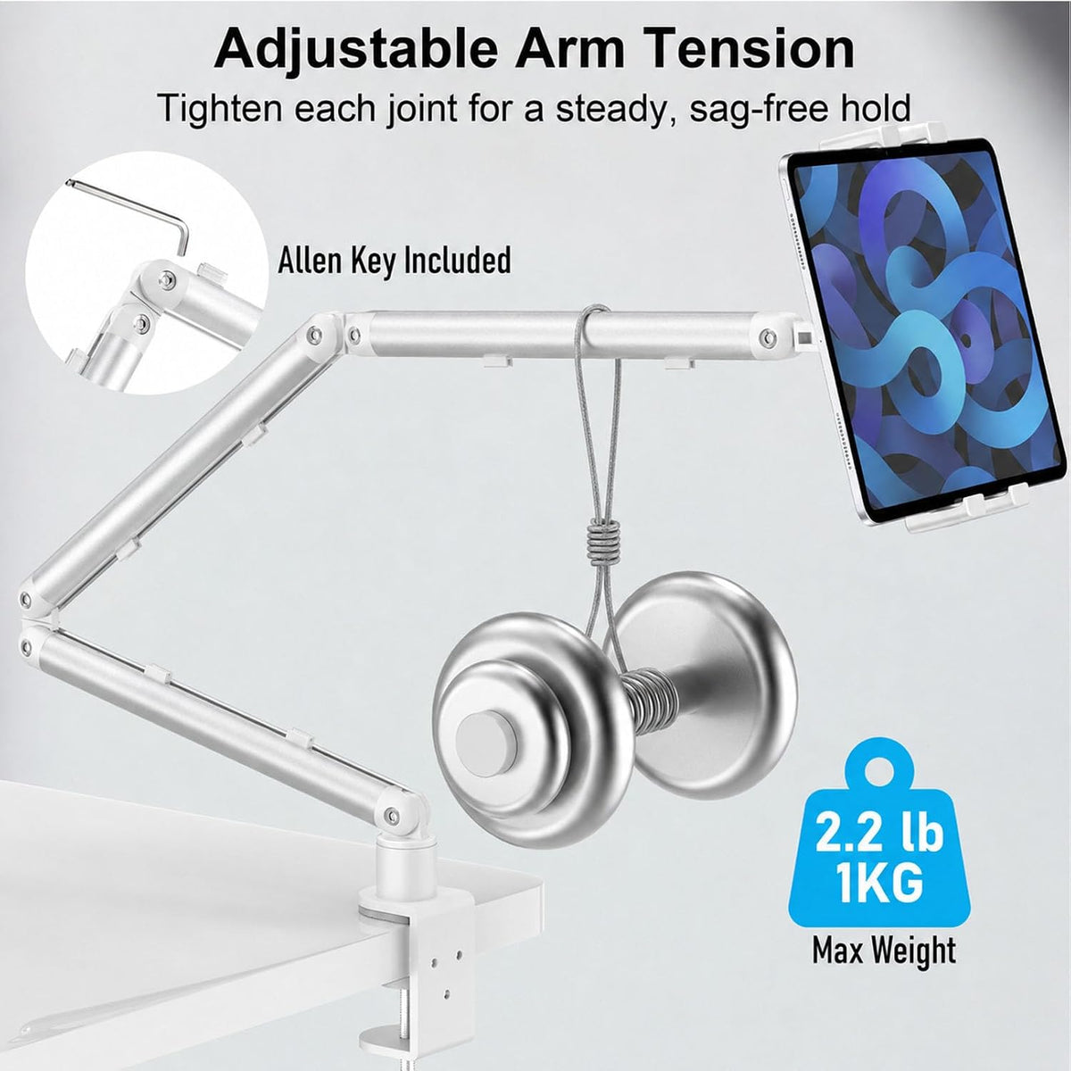 iPad Holder For Desk, Adjustable Tablet Arm iPad Desk Mount with C-Clamp