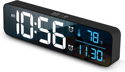Digital Clock Large Display, Alarm Clock for Living Room Office Bedroom Decor, LED Corded Electric, Date Temp Display Wall Clock, Automatic Brightness Dimmer Smart Cool Modern Desk Accessories Black
