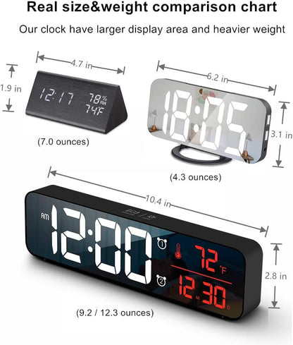 Digital Clock Large Display, Alarm Clock for Living Room Office Bedroom Decor, LED Corded Electric, Date Temp Display Wall Clock, Automatic Brightness Dimmer Smart Cool Modern Desk Accessories Black