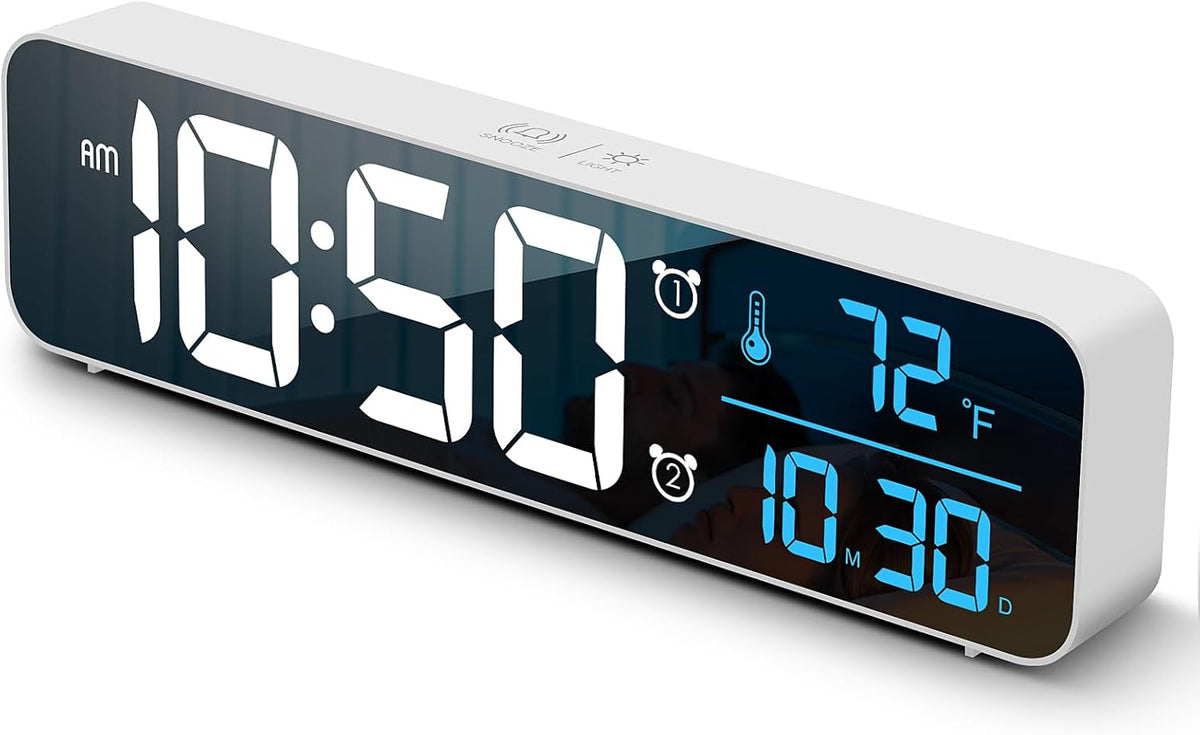 Digital Clock Large Display, Alarm Clock for Living Room Office Bedroom Decor, LED Corded Electric, Date Temp Display Wall Clock, Automatic Brightness Dimmer Smart Cool Modern Desk Accessories Black