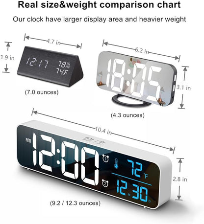 Digital Clock Large Display, Alarm Clock for Living Room Office Bedroom Decor, LED Corded Electric, Date Temp Display Wall Clock, Automatic Brightness Dimmer Smart Cool Modern Desk Accessories Black