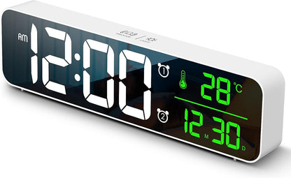 Digital Clock Large Display, Alarm Clock for Living Room Office Bedroom Decor, LED Corded Electric, Date Temp Display Wall Clock, Automatic Brightness Dimmer Smart Cool Modern Desk Accessories Black