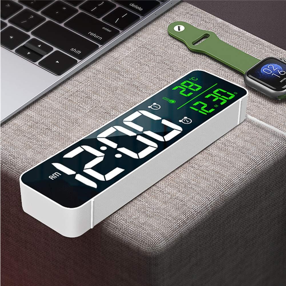 Digital Clock Large Display, Alarm Clock for Living Room Office Bedroom Decor, LED Corded Electric, Date Temp Display Wall Clock, Automatic Brightness Dimmer Smart Cool Modern Desk Accessories Black