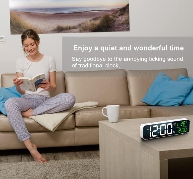 Digital Clock Large Display, Alarm Clock for Living Room Office Bedroom Decor, LED Corded Electric, Date Temp Display Wall Clock, Automatic Brightness Dimmer Smart Cool Modern Desk Accessories Black