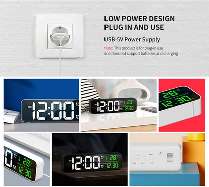 Digital Clock Large Display, Alarm Clock for Living Room Office Bedroom Decor, LED Corded Electric, Date Temp Display Wall Clock, Automatic Brightness Dimmer Smart Cool Modern Desk Accessories Black