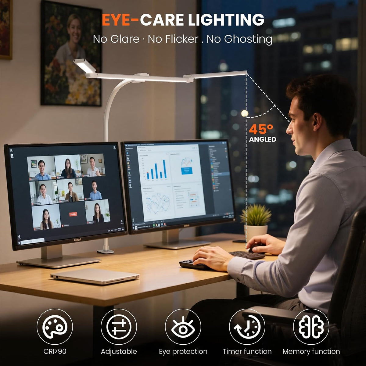 LED Desk Lamp for Office Home, 3 Light Bar Adjustable Desk Light with Clamp