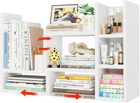 Desk Shelves Desktop Organizer Shelf - White Office Organization for Top of Desk Organizers and Accessories Corner Bookshelf Table Top Shelving Small Hutch Decorations for Women Office
