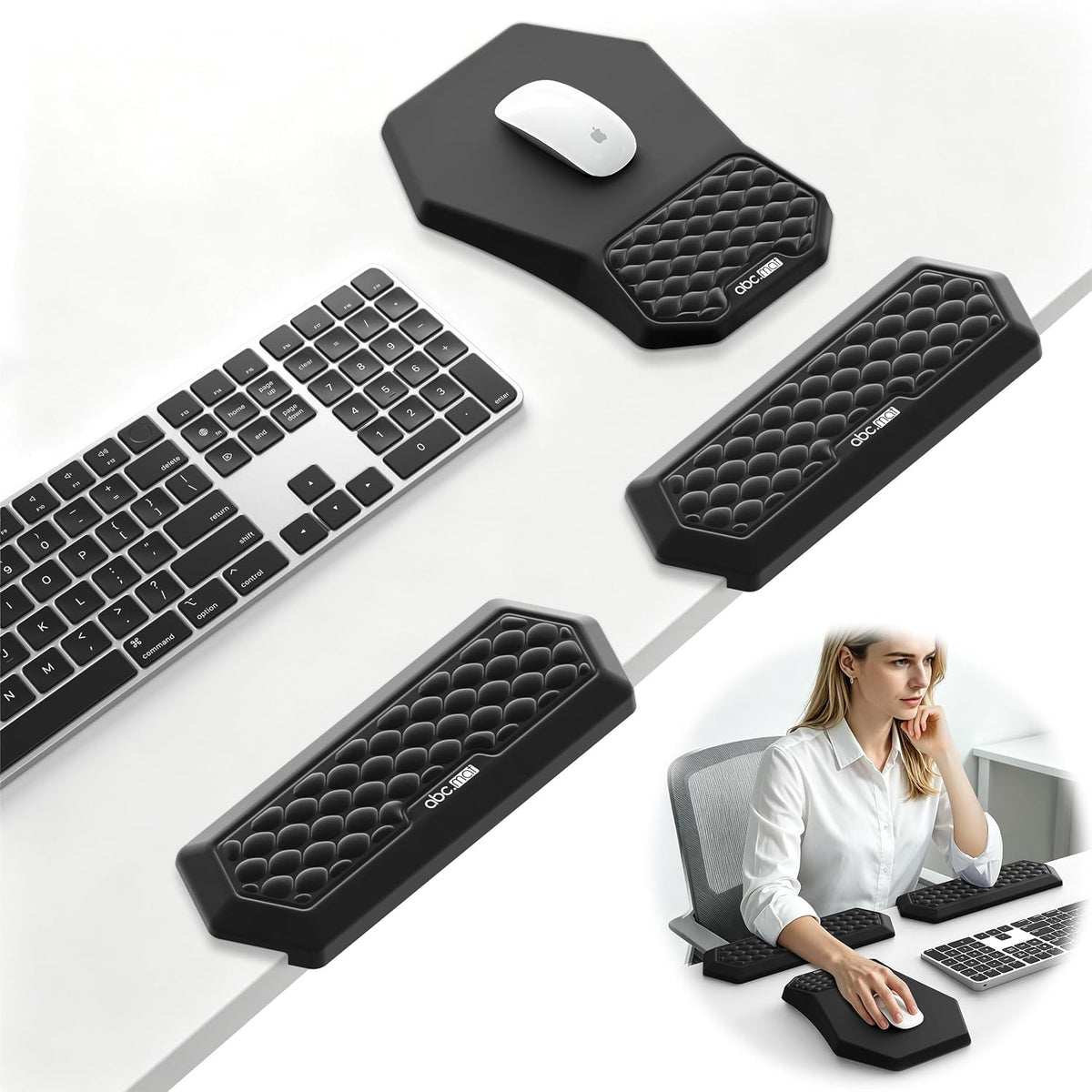 2-in-1 L-Shaped Desk Elbow Pads & & Mouse Pad Set with Wrist Rest, Black