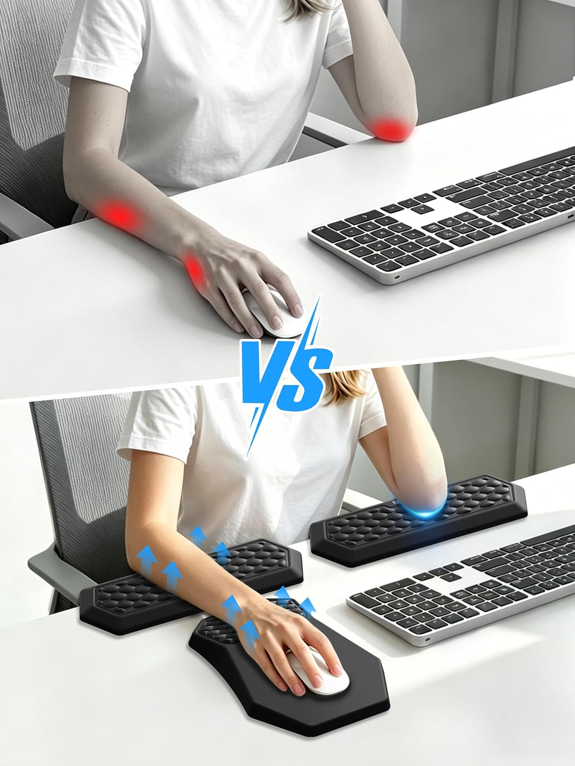2-in-1 L-Shaped Desk Elbow Pads & & Mouse Pad Set with Wrist Rest, Black