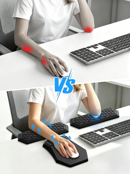 2-in-1 L-Shaped Desk Elbow Pads & & Mouse Pad Set with Wrist Rest, Black