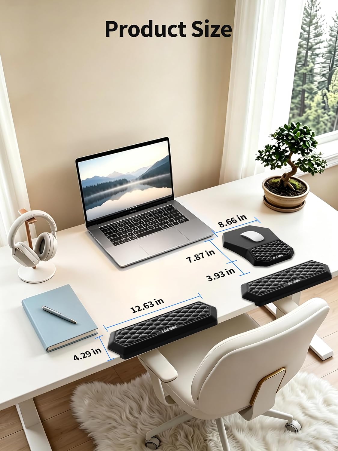 2-in-1 L-Shaped Desk Elbow Pads & & Mouse Pad Set with Wrist Rest, Black