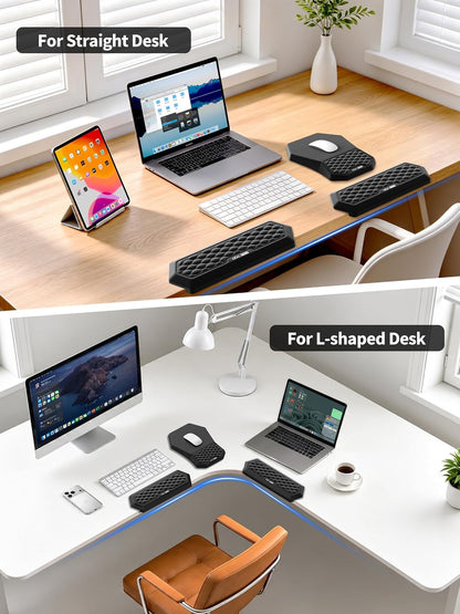 2-in-1 L-Shaped Desk Elbow Pads & & Mouse Pad Set with Wrist Rest, Black