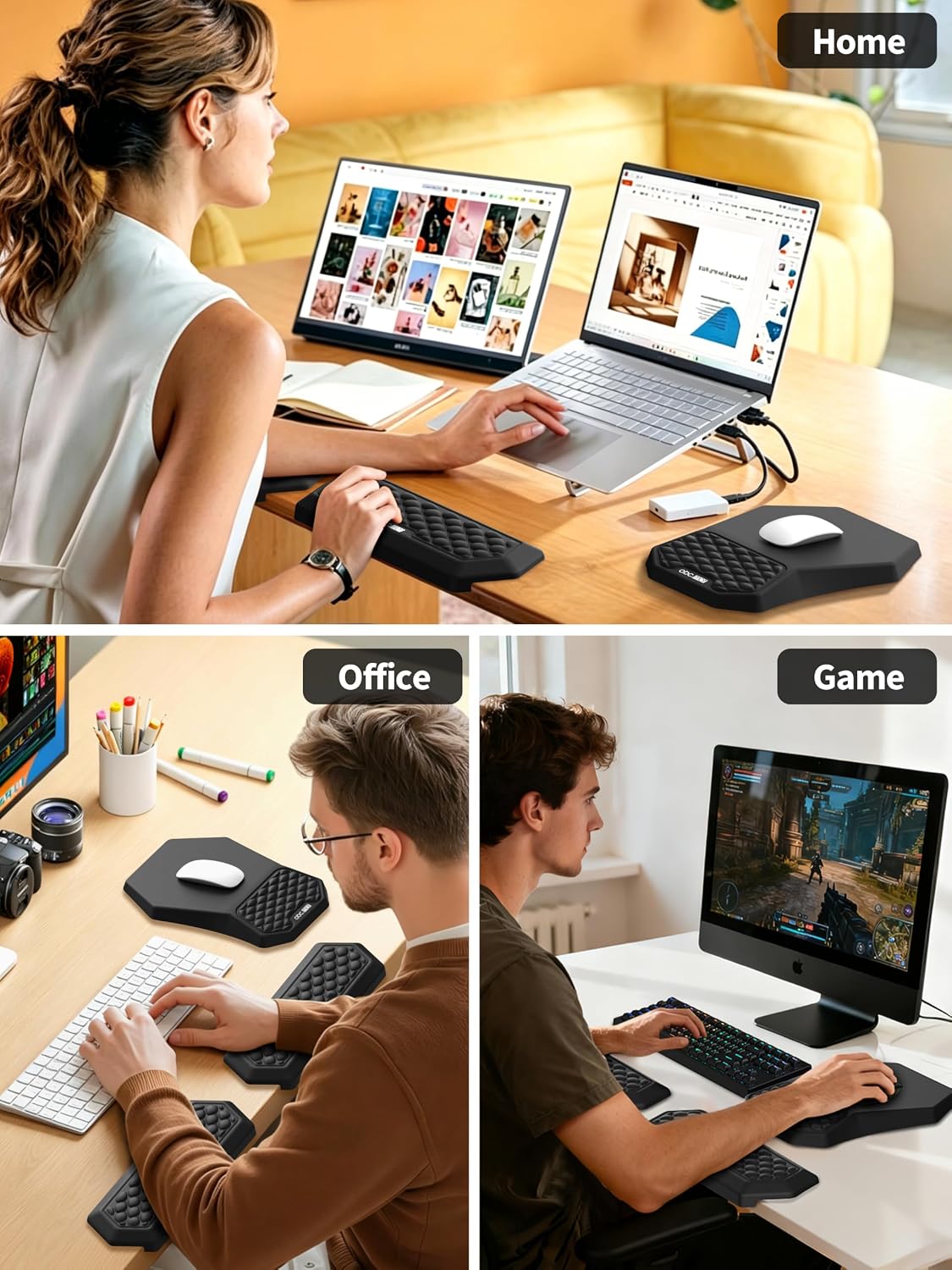 2-in-1 L-Shaped Desk Elbow Pads & & Mouse Pad Set with Wrist Rest, Black