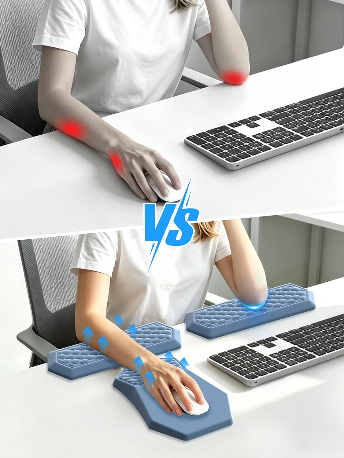 2-in-1 L-Shaped Desk Elbow Pads & & Mouse Pad Set with Wrist Rest, Black