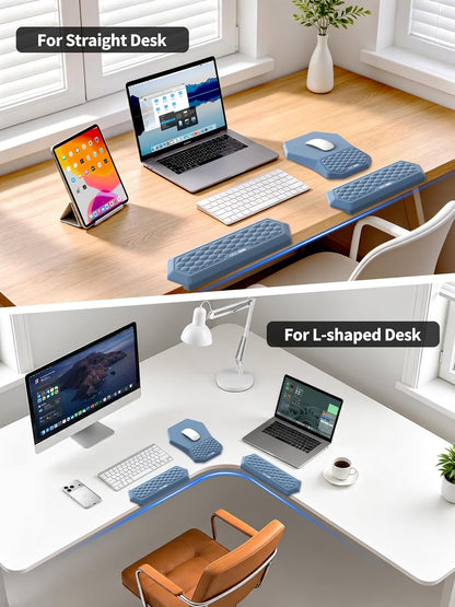 2-in-1 L-Shaped Desk Elbow Pads & & Mouse Pad Set with Wrist Rest, Black