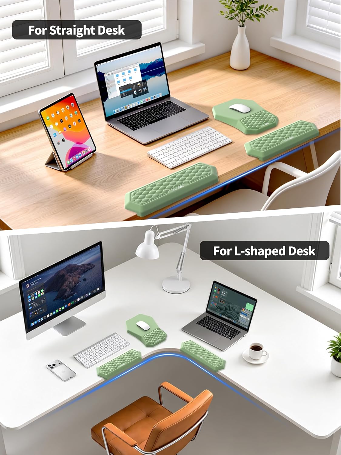 2-in-1 L-Shaped Desk Elbow Pads & & Mouse Pad Set with Wrist Rest, Black