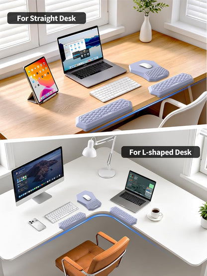 2-in-1 L-Shaped Desk Elbow Pads & & Mouse Pad Set with Wrist Rest, Black