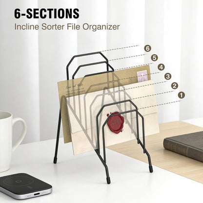 Incline Desk Mail Organizer Letter Holder Rack with 6-Section