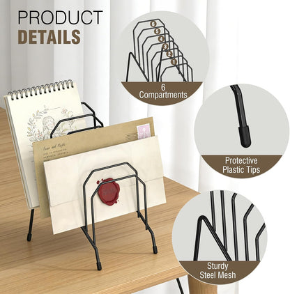 Incline Desk Mail Organizer Letter Holder Rack with 6-Section