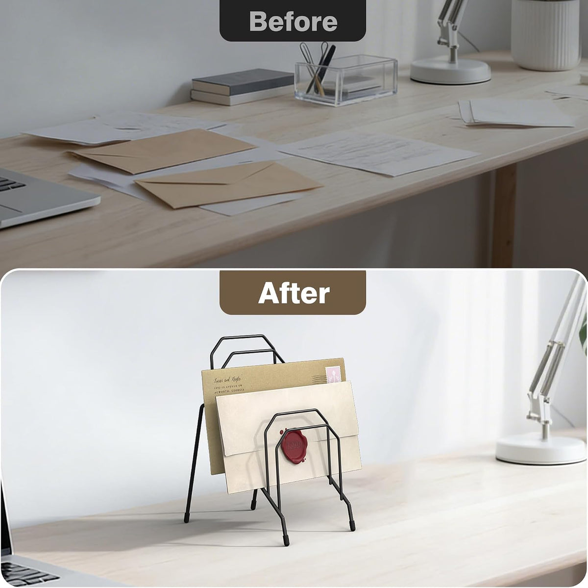 Incline Desk Mail Organizer Letter Holder Rack with 6-Section
