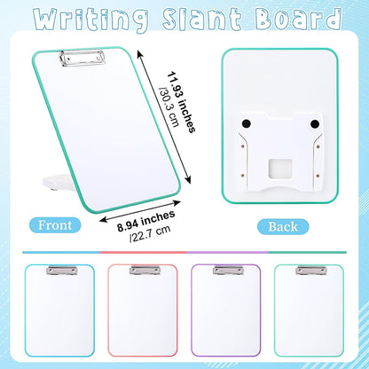 4 Set Writing Slant Board with Stand, 15°-75° Desktop Whiteboard Dry Erase Clipboard 12x9 Inch Portable Reusable Handwriting Practice Teacher Office Supplies for Reading Drawing Studying
