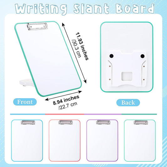 4 Set Writing Slant Board with Stand, 15°-75° Desktop Whiteboard Dry Erase Clipboard 12x9 Inch Portable Reusable Handwriting Practice Teacher Office Supplies for Reading Drawing Studying