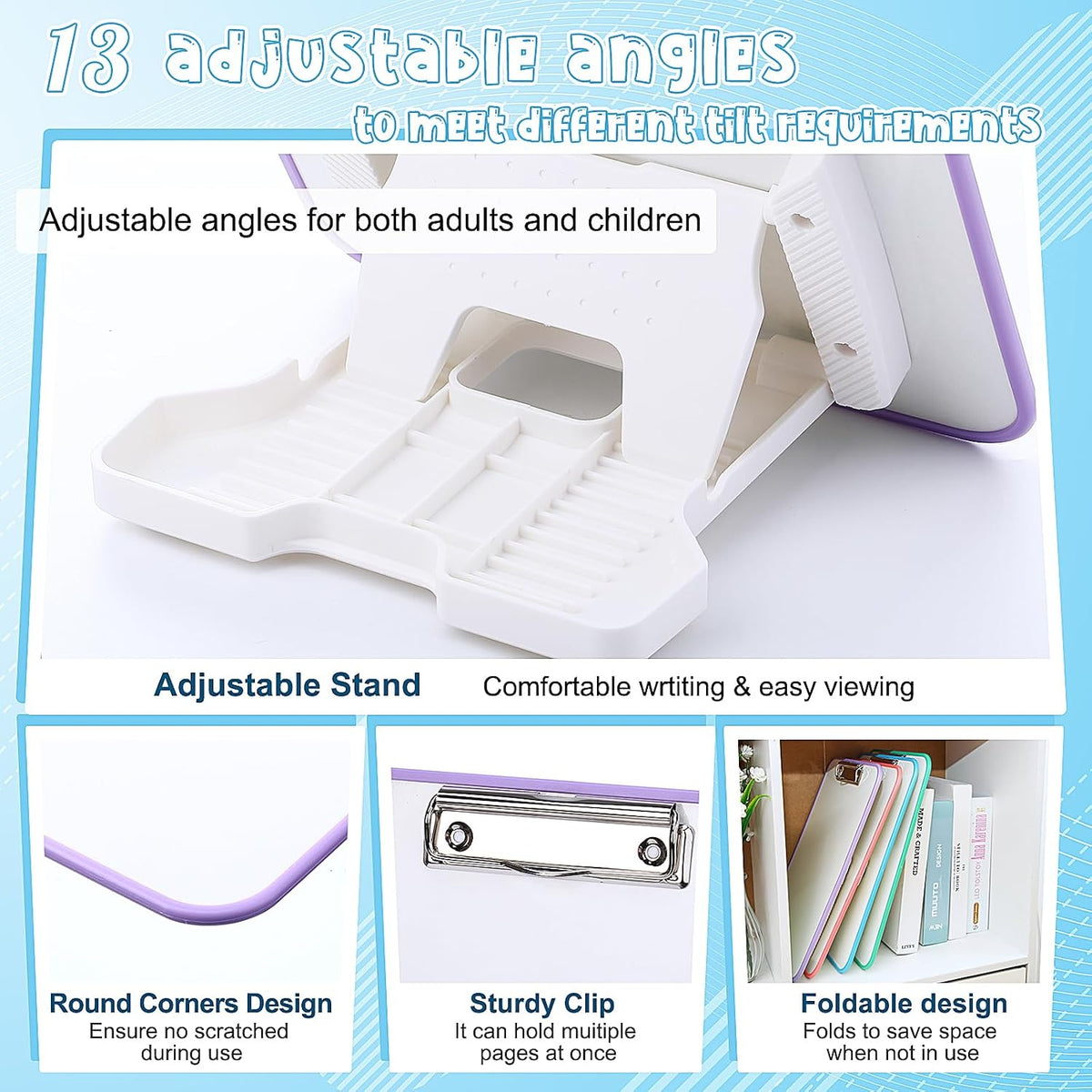 4 Set Writing Slant Board with Stand, 15°-75° Desktop Whiteboard Dry Erase Clipboard 12x9 Inch Portable Reusable Handwriting Practice Teacher Office Supplies for Reading Drawing Studying