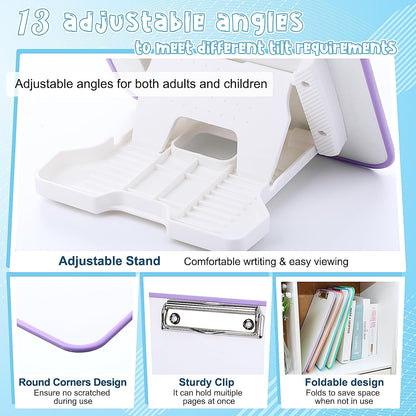 4 Set Writing Slant Board with Stand, 15°-75° Desktop Whiteboard Dry Erase Clipboard 12x9 Inch Portable Reusable Handwriting Practice Teacher Office Supplies for Reading Drawing Studying