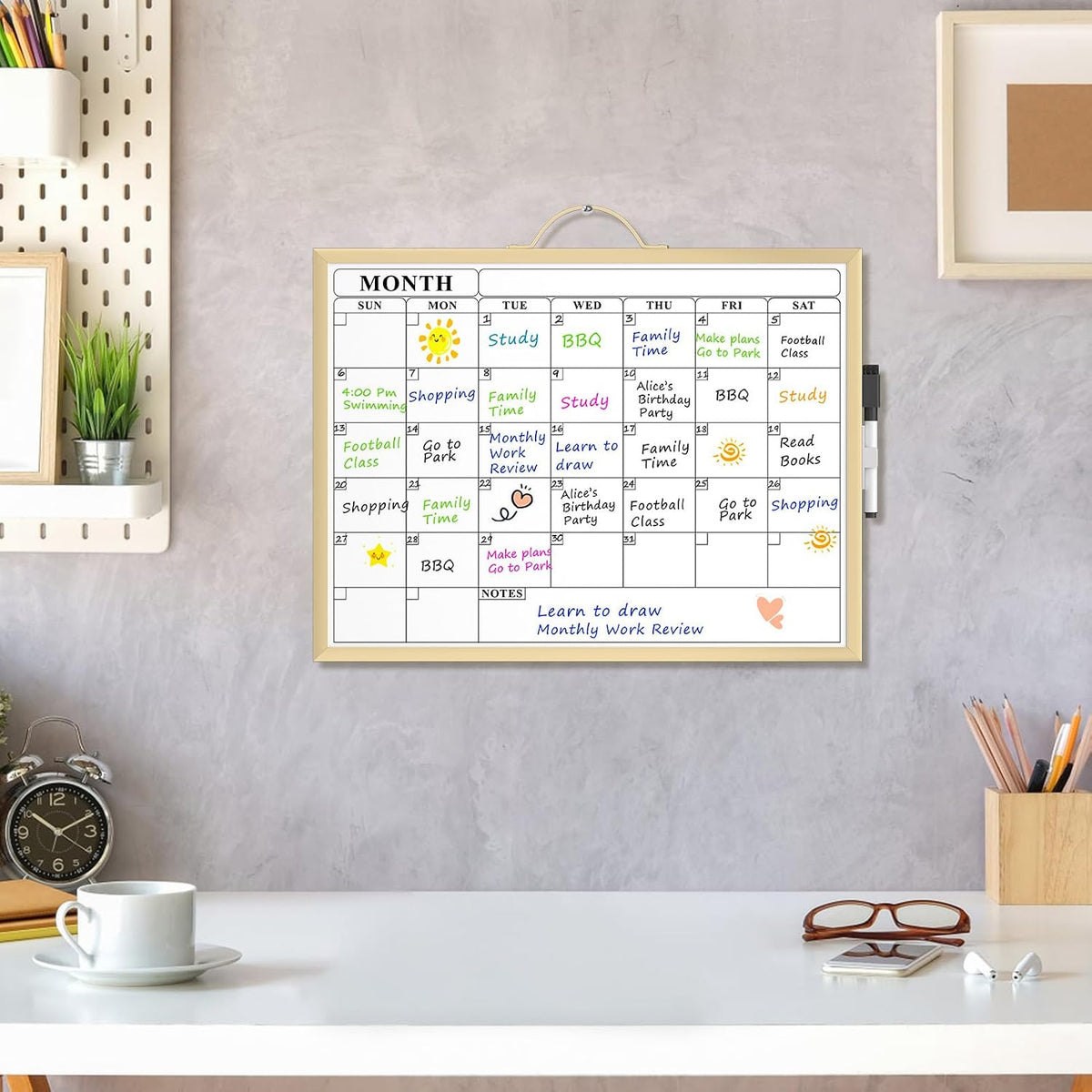 Monthly Calendar Whiteboard, Magnetic Double-Sided Board, 16" x 12"