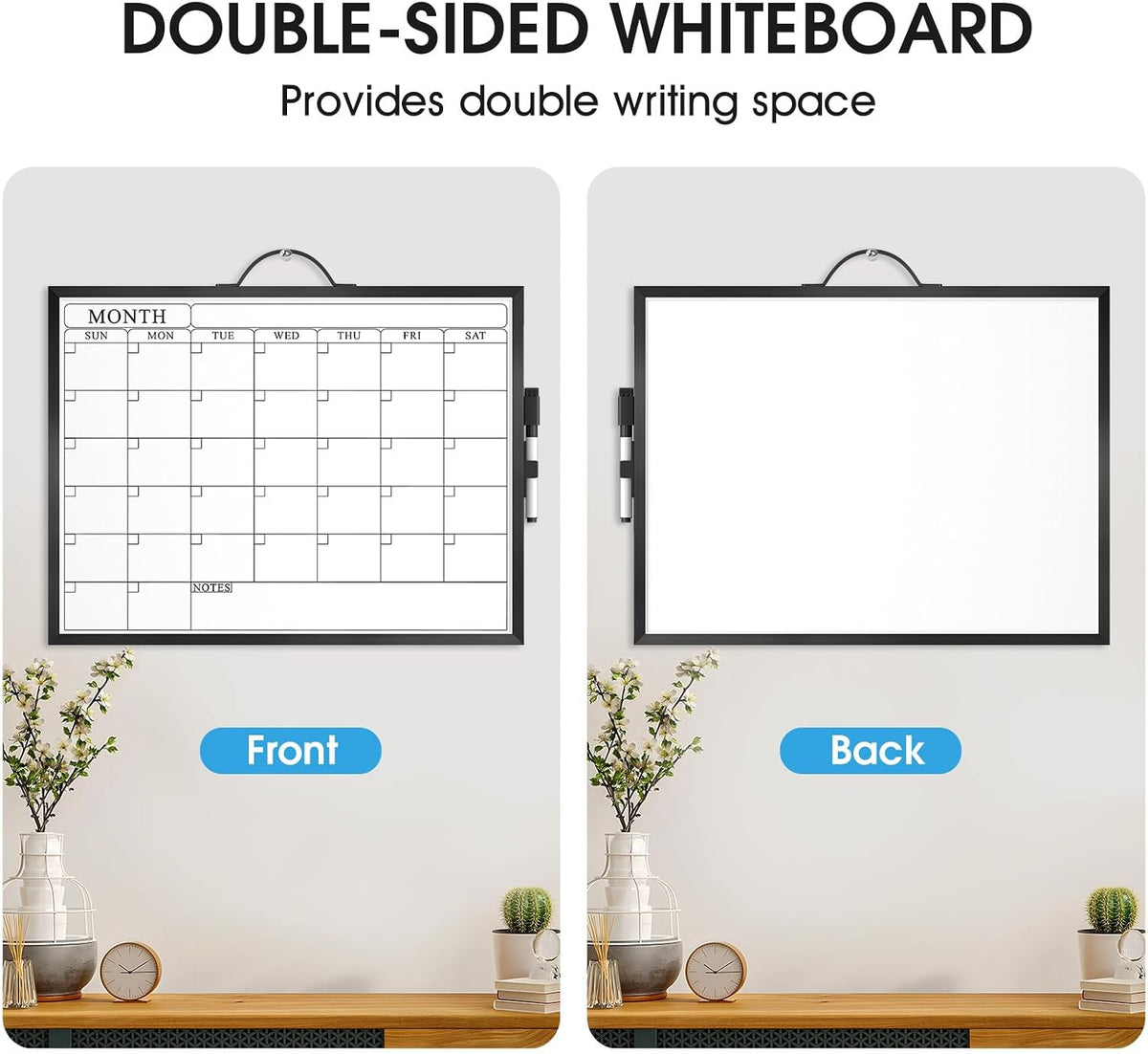 Monthly Calendar Whiteboard, Magnetic Double-Sided Board, 16" x 12"